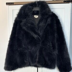 Zadig & Voltaire Freeze Black Faux Mink Fur Jacket Moto Asymmetrical Zip Size S